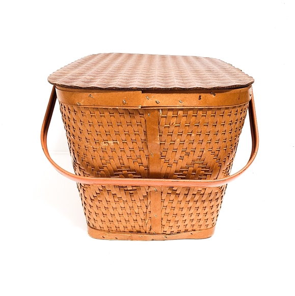 VTG Redman '50s LARGE Straw Woven Wicker Picnic Basket with Picnic Blank… - Picture 4 of 6